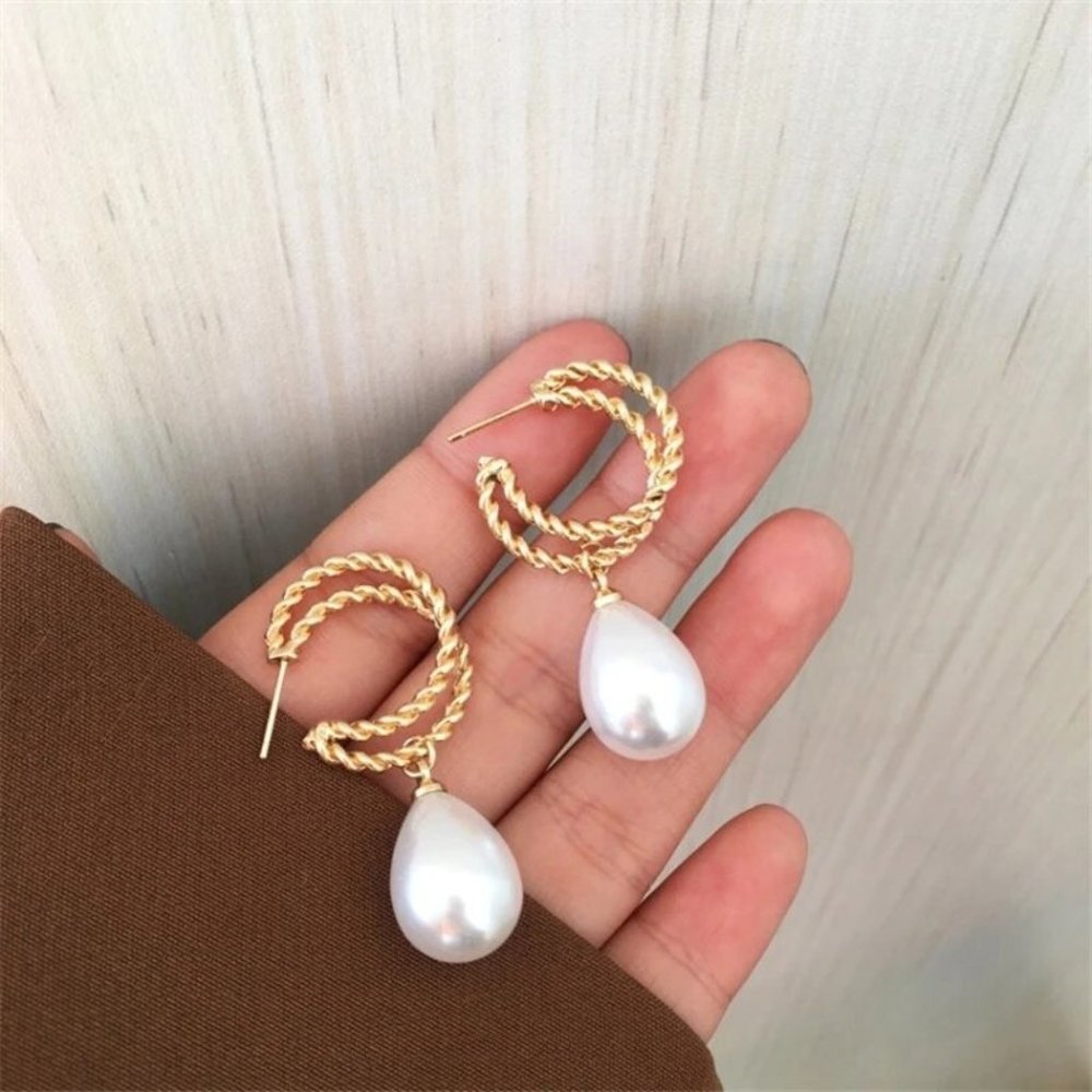 INS Style New Restore Simple Metal Hollow Pearl Earrings